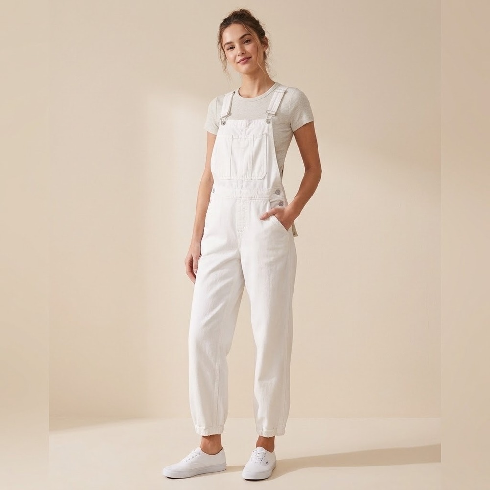 Pilcro and the Letterpress White Linen Blend Overalls Womens XS Jogger